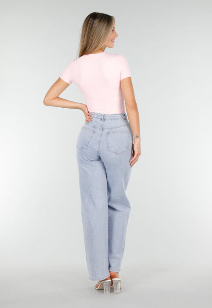 NEW030925 Roze Stretch Bodysuit Korte Mouw