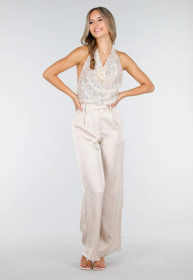 NEW030925 Satijnen Pantalon Champagne