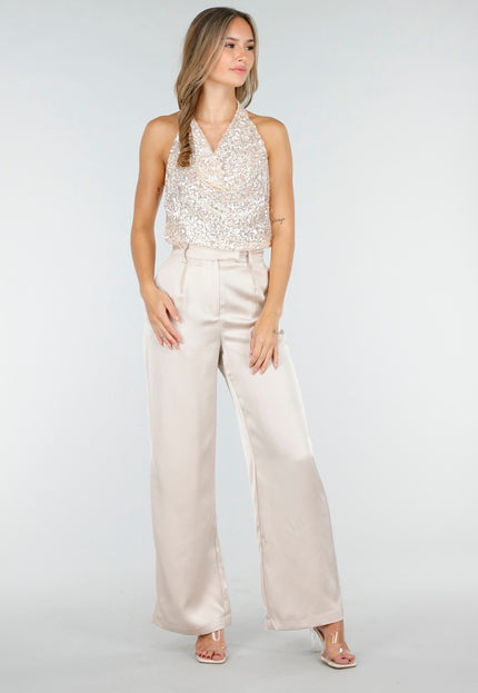 NEW030925 Satijnen Pantalon Champagne