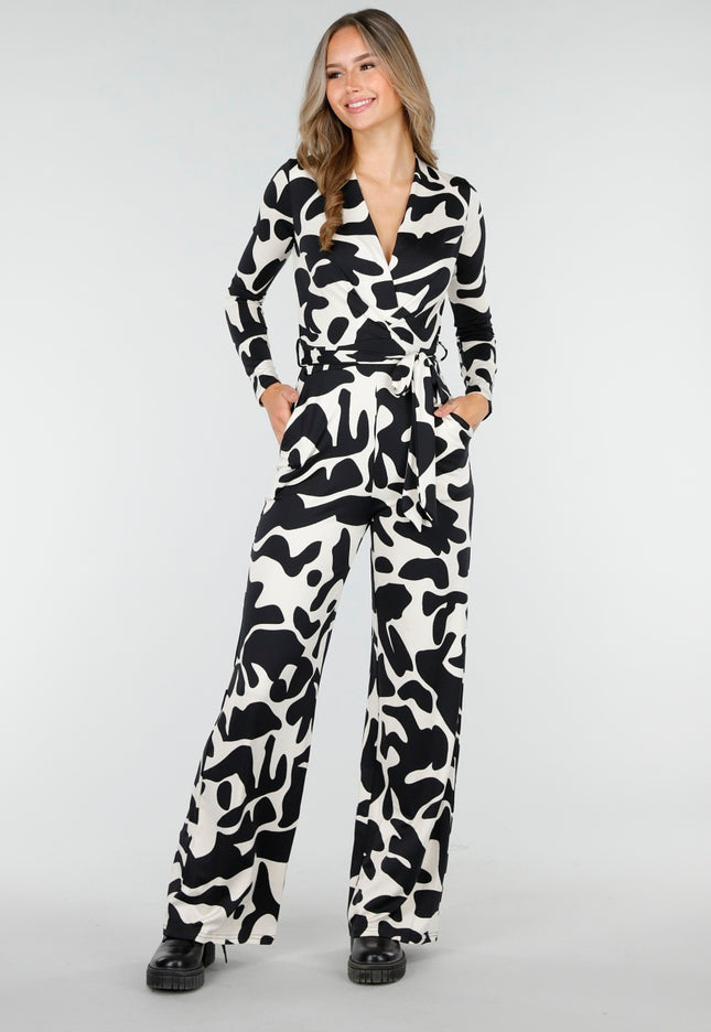 NEW030925 Stretch Jumpsuit met Vlekkenprint