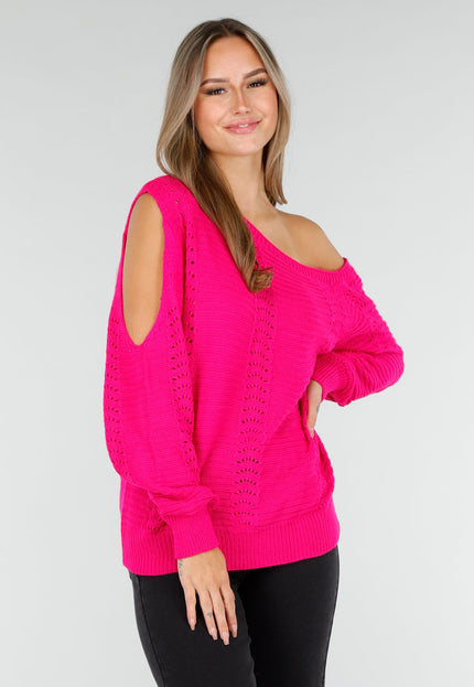 NEW030925 Fuchsia Off Shoulder Stretch Trui