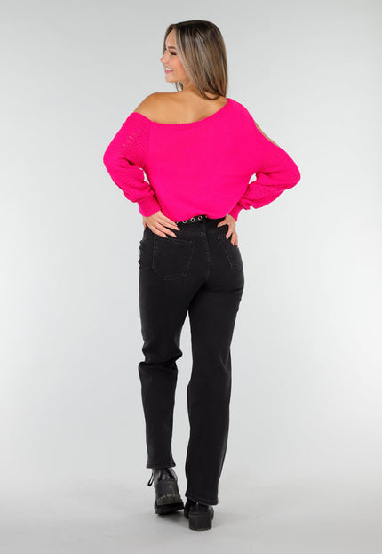 NEW030925 Fuchsia Off Shoulder Stretch Trui