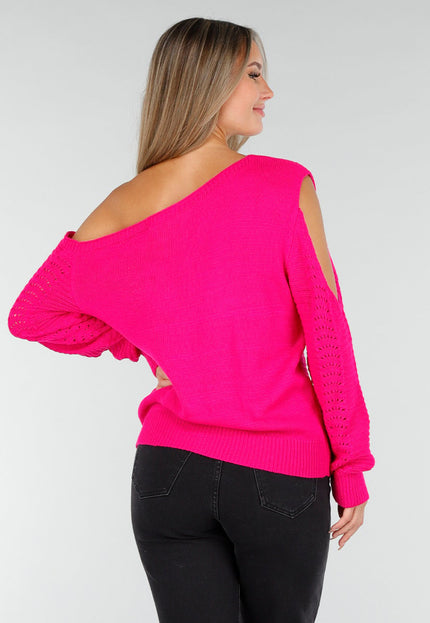 NEW030925 Fuchsia Off Shoulder Stretch Trui