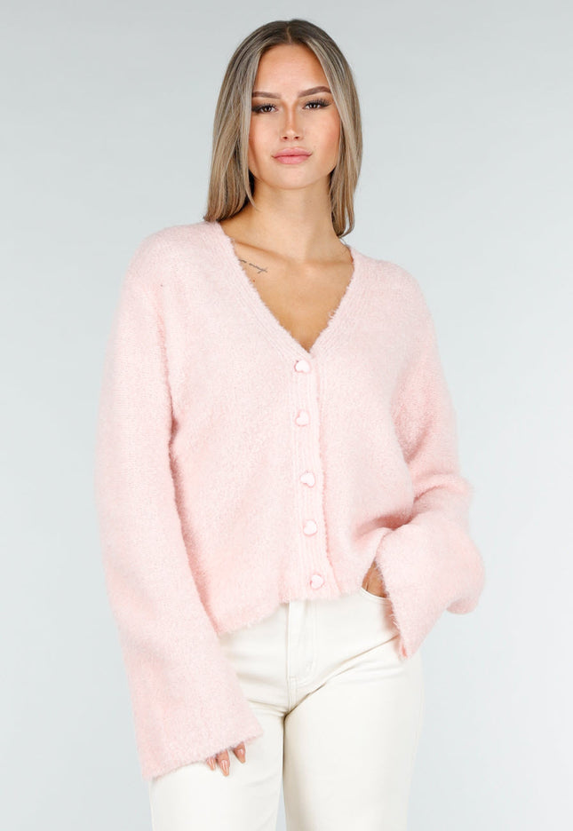 NEW030925 Lichtroze Vest met Hartknopen