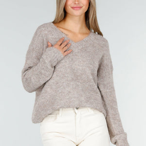 NEW030925 Beige Stretch V-Hals Trui