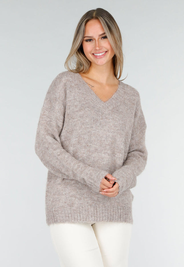 NEW030925 Beige Stretch V-Hals Trui