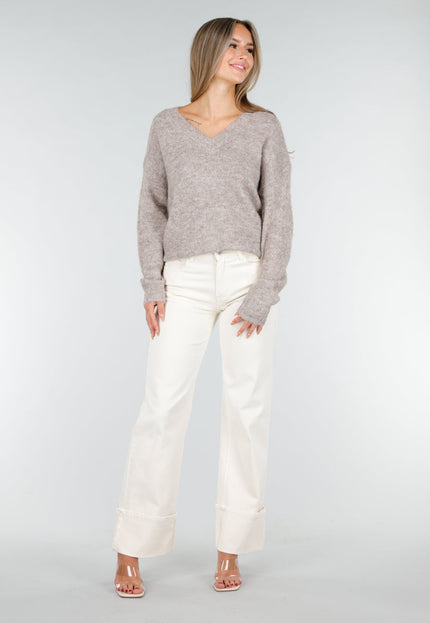 NEW030925 Beige Stretch V-Hals Trui