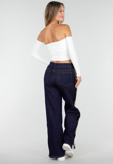 OP=OP.AV.09 Wide Leg Stretch Jeans met Strepen