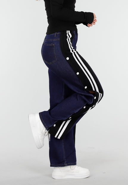 NEW030925 Wide Leg  Stretch Jeans met Zijkantstrepen