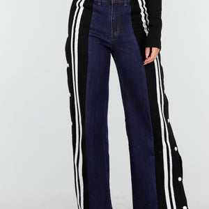 NEW030925 Wide Leg  Stretch Jeans met Zijkantstrepen