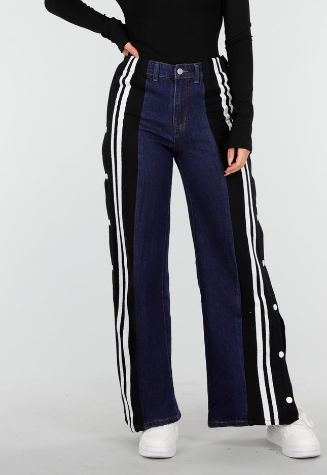NEW030925 Wide Leg  Stretch Jeans met Zijkantstrepen