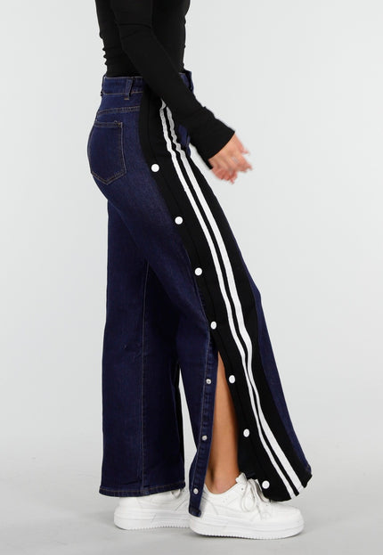 NEW030925 Wide Leg  Stretch Jeans met Zijkantstrepen