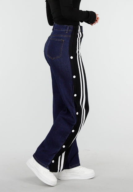 NEW030925 Wide Leg  Stretch Jeans met Zijkantstrepen