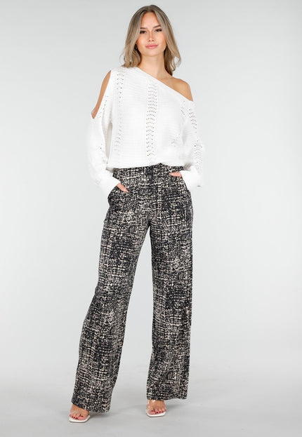 NEW030925 Wijde Broek met Print Zwart