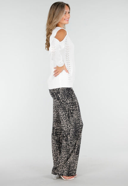 NEW030925 Wijde Broek met Print Zwart