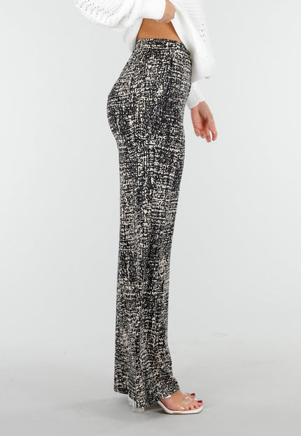 NEW030925 Wijde Broek met Print Zwart