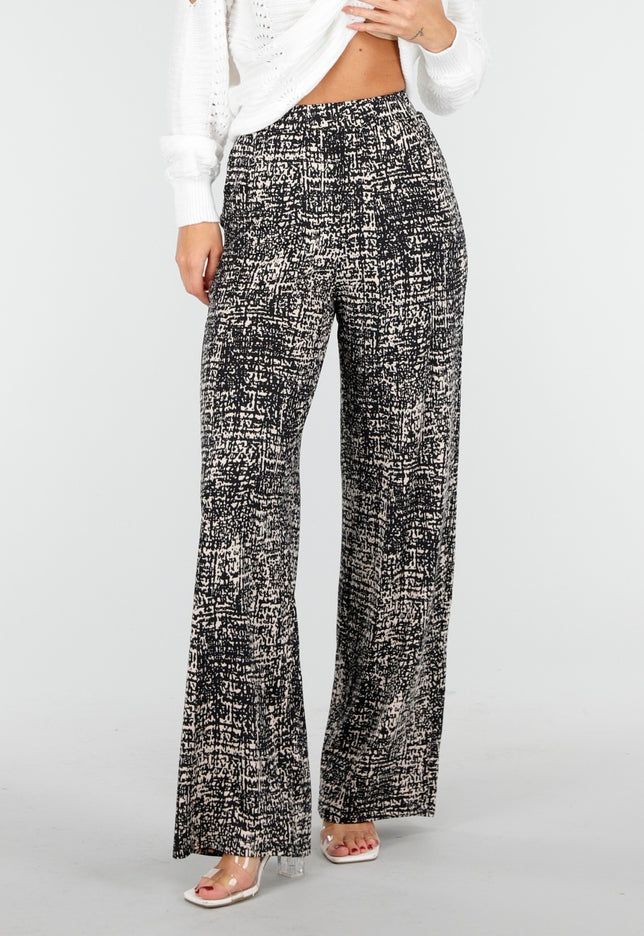 NEW030925 Wijde Broek met Print Zwart