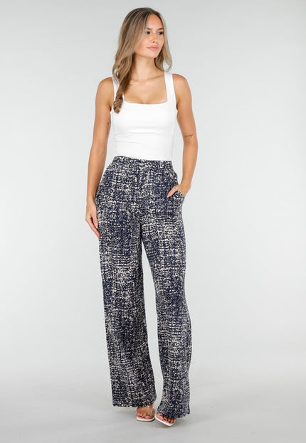 NEW030925 Wijde Donkerblauwe Print Broek