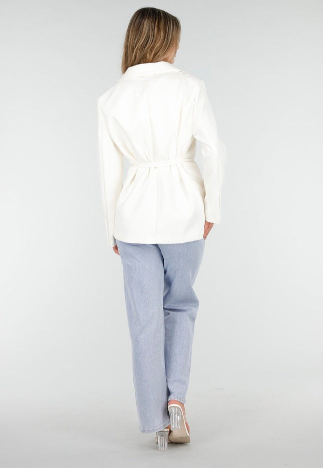 NEW030925 Witte Blazer met Ceintuur