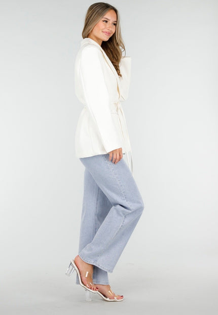 NEW030925 Witte Blazer met Ceintuur