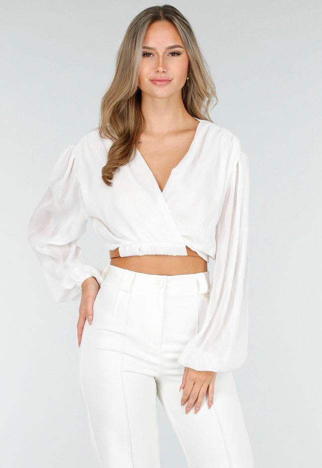 NEW030925 Witte Crop Blouse met Riem