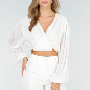 NEW030925 Witte Crop Blouse met Riem