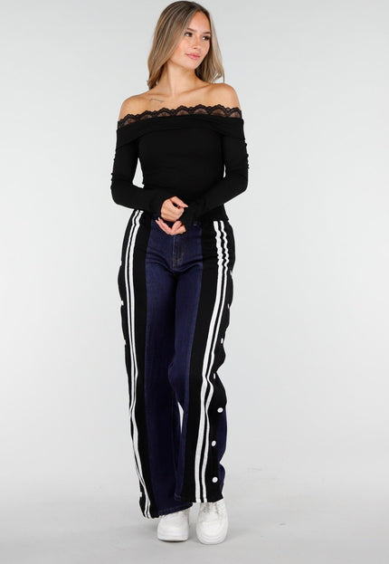 NEW030925 Zwarte Off-Shoulder Top met Kant