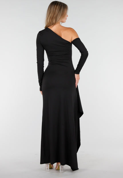 NEW030925 Zwarte One Shoulder Stretch Jurk