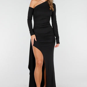 NEW030925 Zwarte One Shoulder Stretch Jurk