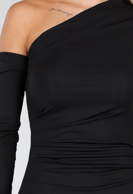 NEW030925 Zwarte One Shoulder Stretch Jurk