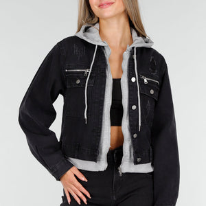 OP=OP.AV.09 Zwarte Spijkerjas met Capuchon