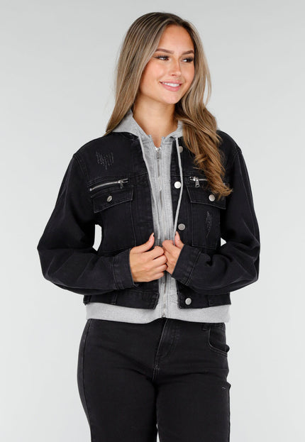 OP=OP.AV.09 Zwarte Spijkerjas met Capuchon