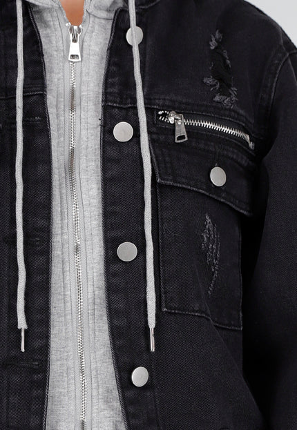 OP=OP.AV.09 Zwarte Spijkerjas met Capuchon