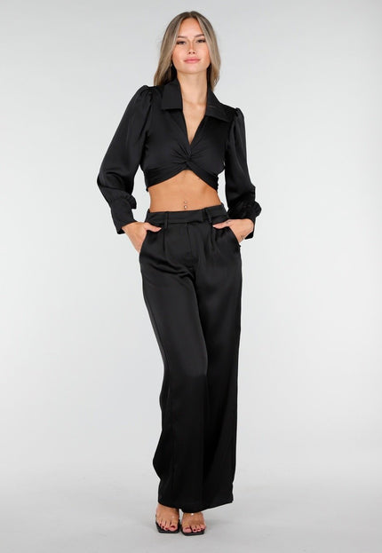 NEW030925 Zwarte Wide Leg Broek