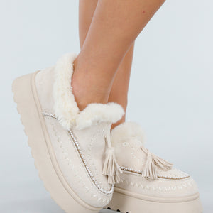 NEW031225 Beige Faux Fur Loafers