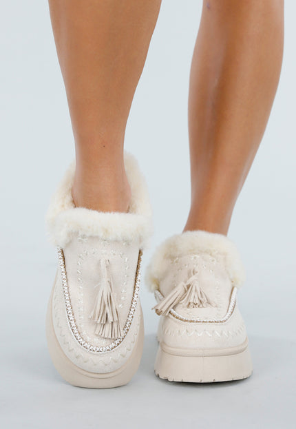 NEW031225 Beige Faux Fur Loafers
