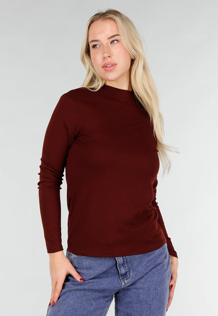 NEW031225 Bordeaux Lange Mouwen Stretch Top