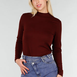 NEW031225 Bordeaux Lange Mouwen Stretch Top