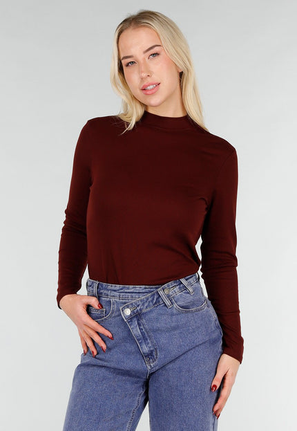 NEW031225 Bordeaux Lange Mouwen Stretch Top