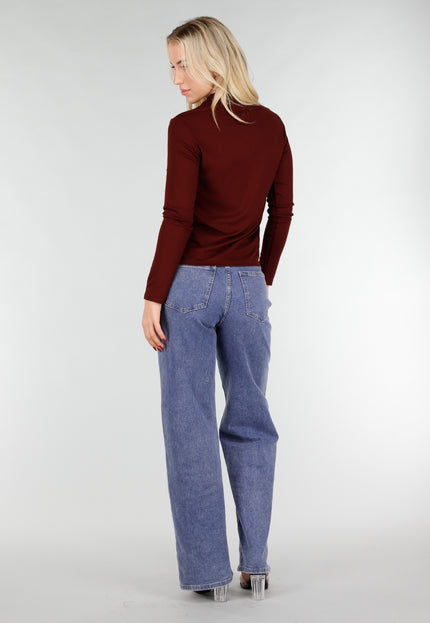 NEW031225 Bordeaux Lange Mouwen Stretch Top