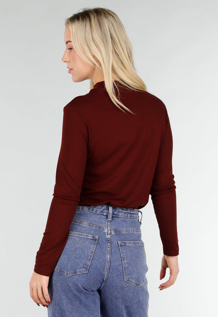 NEW031225 Bordeaux Lange Mouwen Stretch Top