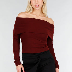 NEW031225 Bordeaux Off Shoulder Top