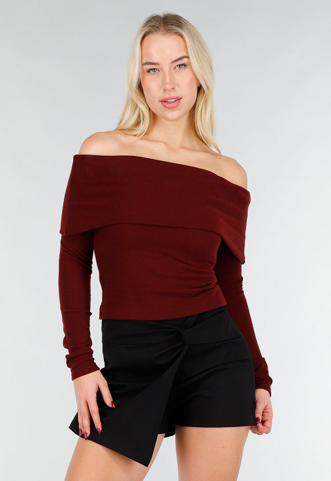 NEW031225 Bordeaux Off Shoulder Top
