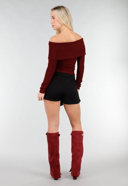 NEW031225 Bordeaux Off Shoulder Top