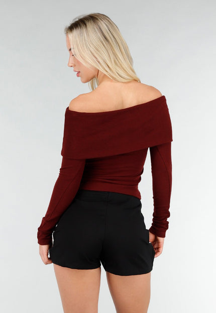 NEW031225 Bordeaux Off Shoulder Top