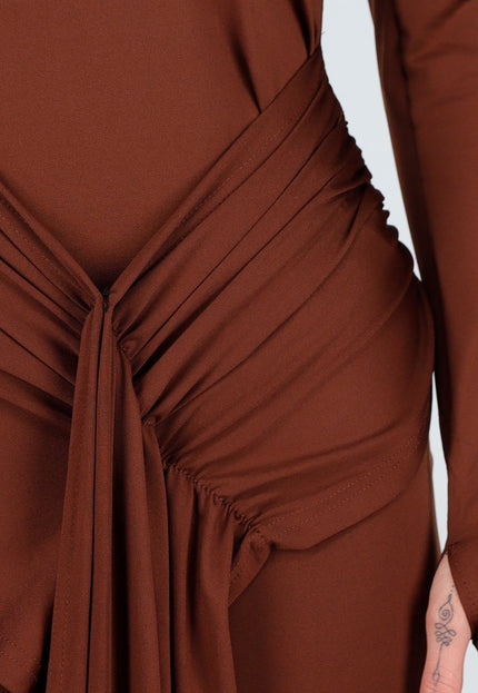 NEW031225 Bruine Asymmetrische Maxi Jurk