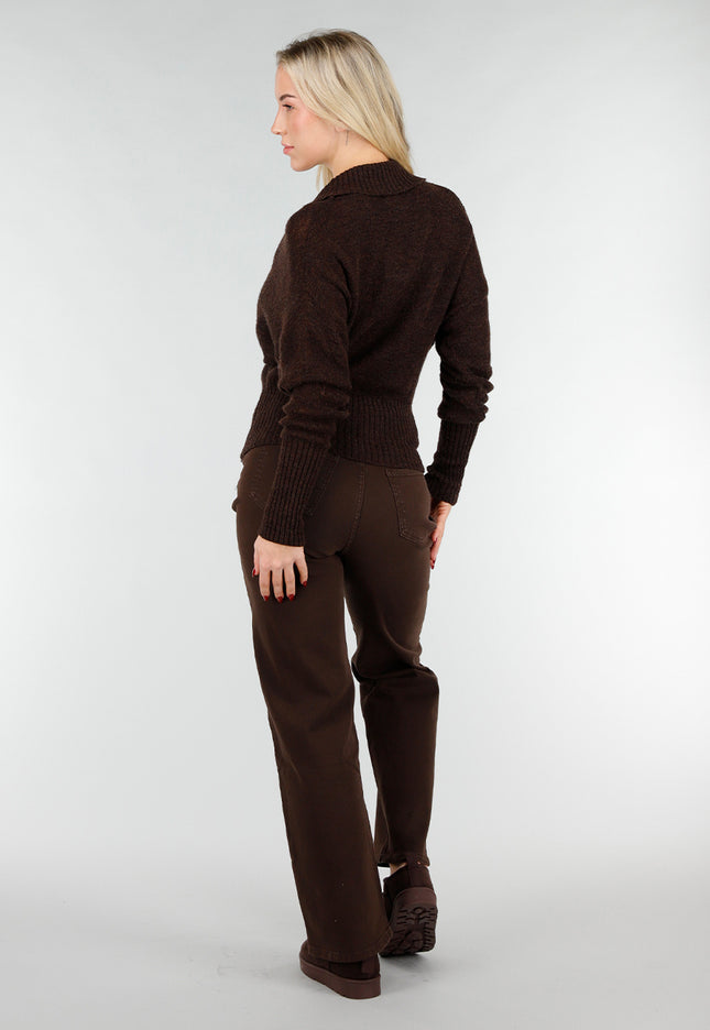 NEW031225 Bruine Gebreide Wrap Trui