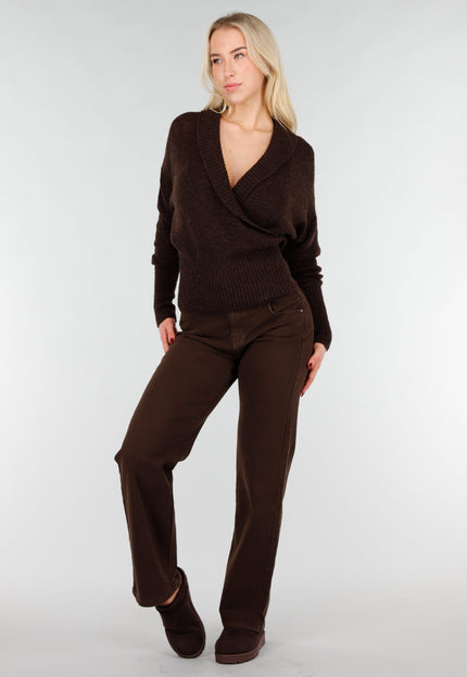 NEW031225 Bruine Gebreide Wrap Trui