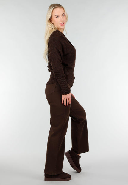 NEW031225 Bruine Gebreide Wrap Trui