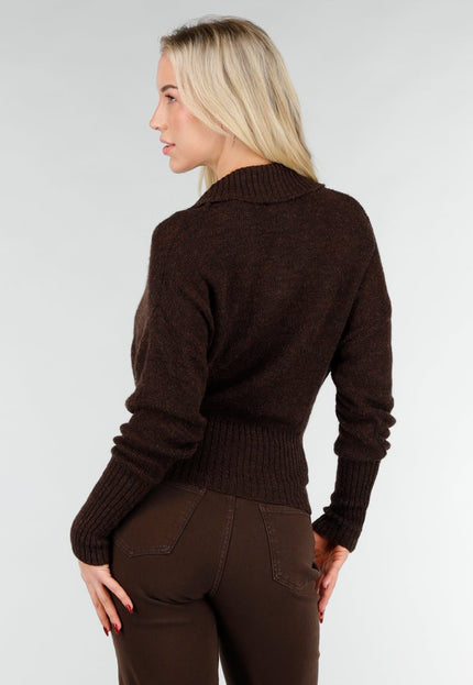 NEW031225 Bruine Gebreide Wrap Trui
